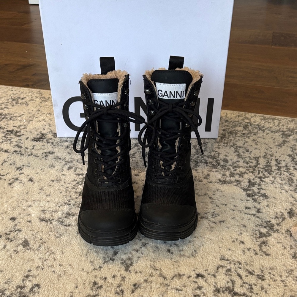 Ganni Black Combat Boots with Lining